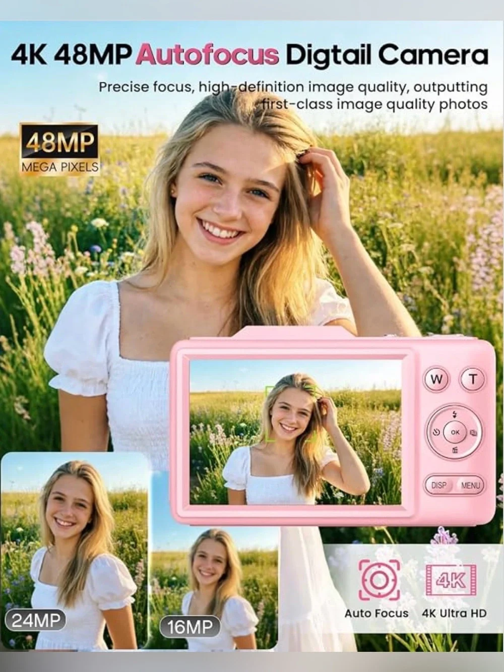 Digital Camera 4K for Kids-48MP Autofocus Vlogging Camera with 32GB Card